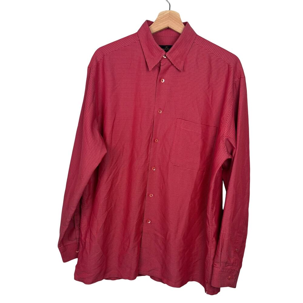 Bugatchi Uomo Men's Medium Red‎ Print Button Up Long Sleeve Dress Shirt Business